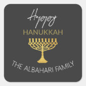 Sticker Carré Elégant Joyeux Hanoukka Golden Menorah (Devant)