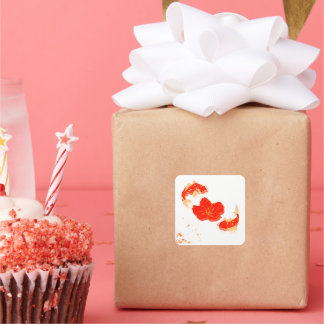 Sticker Carré Elegant Koi Fish and Red Blossom Art | Japanese St