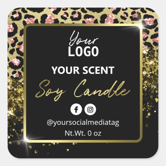 Sticker Carré Elégant Leopard Parties scintillant or Soy Étique (Devant)