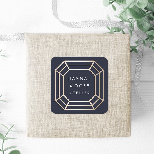 Sticker Carré Élégant logo Faux Gold Gemstone
