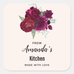 Sticker Carré Élégant Magenta Rose Cuisine florale