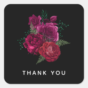 Sticker Carré Elegant Magenta Rose Floral Bouquet