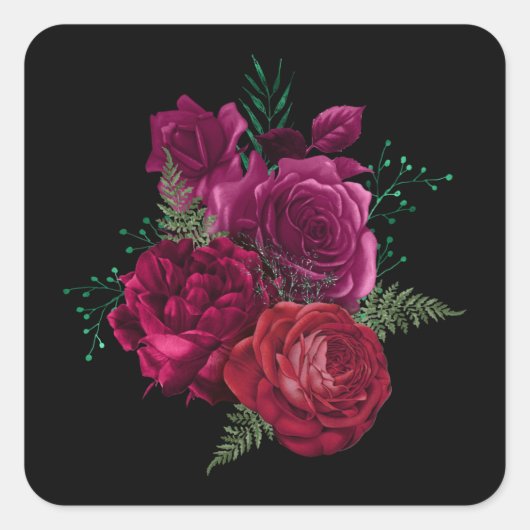 Sticker Carré Elegant Magenta Rose Floral Bouquet (Devant)