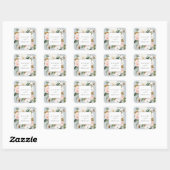 Sticker Carré Elégant Magnolia Blue Grey Mariage Enveloppe Seals (Feuille)