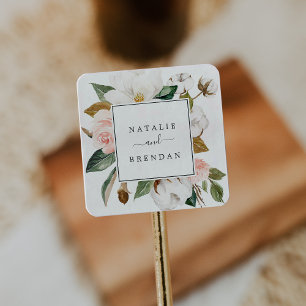 Sticker Carré Élégant Magnolia Phoques d'enveloppes de Mariage