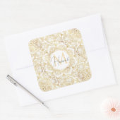 Sticker Carré Élégant Mandala Floral Or Blanc (Enveloppe)