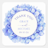 Sticker Carré Élégant Mariage à fleurs bleu Hydrangea (Devant)
