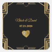 Sticker Carré Élégant Mariage Art Déco Gatsby (Devant)