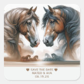 Sticker Carré Élégant Mariage Cheval Enregistrer la date (Devant)