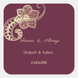 Sticker Carré Élégant Mariage Chic Gold Paisley