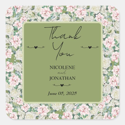 Sticker Carré Élégant Mariage d'accolade florale (Devant)