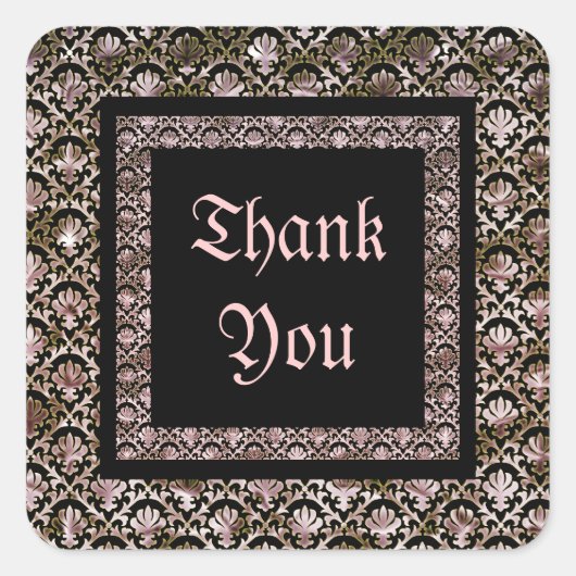 Sticker Carré Élégant mariage damassé rose noir (Devant)