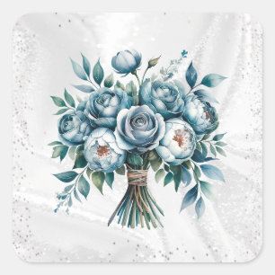Sticker Carré Elégant Mariage de bouquet bleu bleu argent Dusty