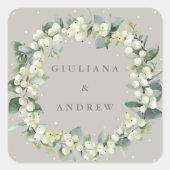 Sticker Carré Elégant Mariage de courge Greige Snowberry+Eucalyp (Devant)