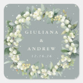 Sticker Carré Elégant Mariage de courge vert Snowberry+Eucalyptu (Devant)