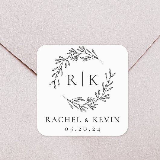 Sticker Carré Élégant Mariage de couronne Monogramme initial