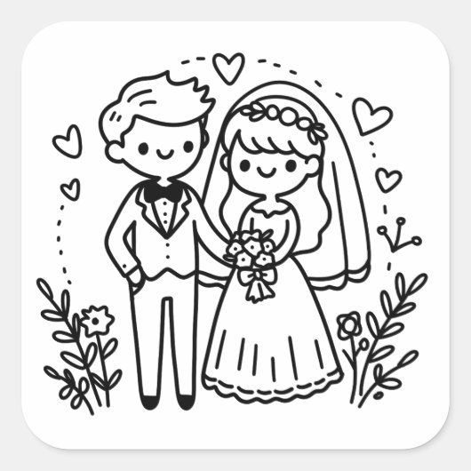 Sticker Carré Élégant Mariage de mariée et de de chambre (Devant)