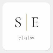 Sticker Carré Élégant Mariage de Monogramme Noir Or (Devant)