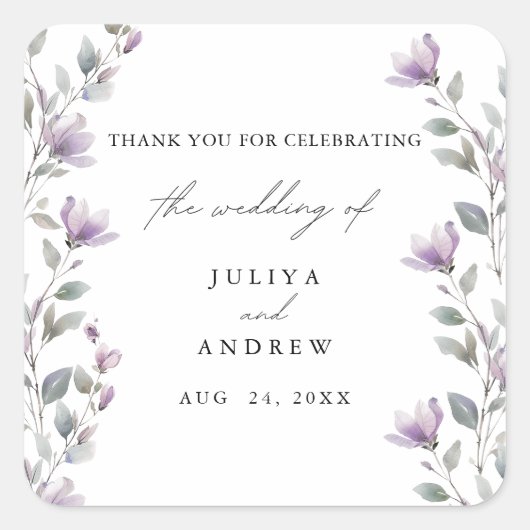 Sticker Carré Élégant mariage de script floral aquarelle (Devant)