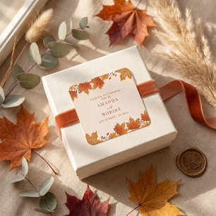 Sticker Carré Élégant Mariage Feuilles d'Érable Automne