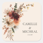 Sticker Carré Élégant Mariage floral automne (Devant)