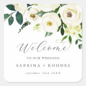 Sticker Carré Elégant Mariage Floral Blanc Bienvenue (Devant)