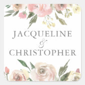 Sticker Carré Élégant Mariage floral blanc rose ivoire (Devant)
