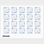Sticker Carré Élégant Mariage Floral Bleu (Feuille)