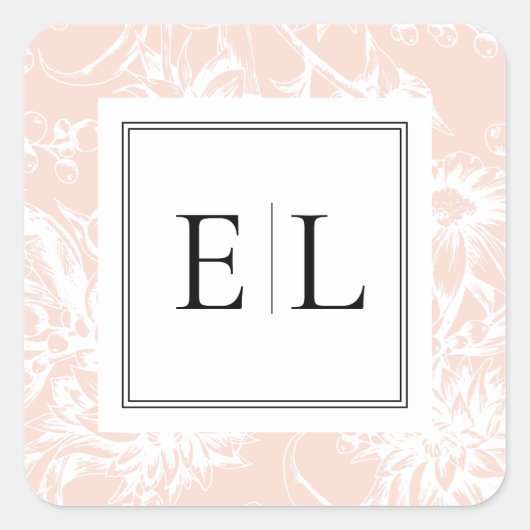 Sticker Carré Élégant Mariage floral brillant Monogram (Devant)