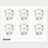 Sticker Carré Élégant Mariage Floral Crest (Feuille)