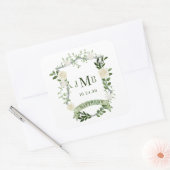 Sticker Carré Élégant Mariage Floral Crest (Enveloppe)