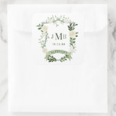 Sticker Carré Élégant Mariage Floral Crest (Sac)