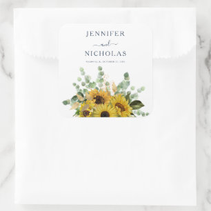 Sticker Carré Élégant mariage floral de tournesols de marine