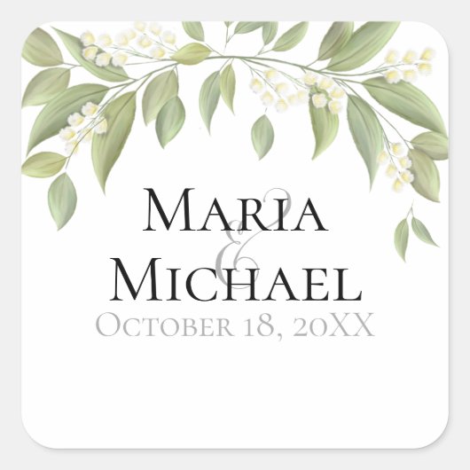 Sticker Carré Elégant mariage Floral Foliage Verdure Merci (Devant)