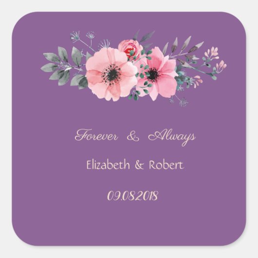 Sticker Carré Élégant Mariage floral romantique (Devant)