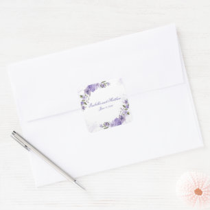 Sticker Carré Élégant Mariage floral violet
