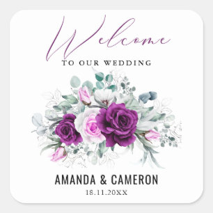 Sticker Carré Élégant Mariage géométrique violet rustique