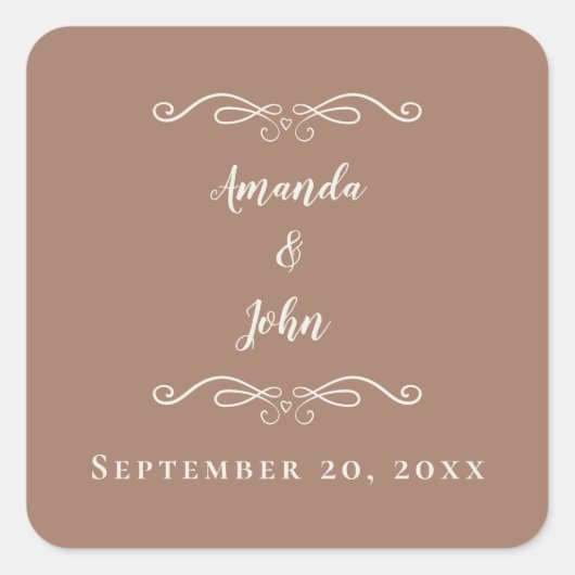 Sticker Carré Élégant Mariage Mocha Favor Merci Enveloppe (Devant)