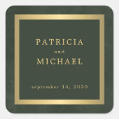 Sticker Carré Élégant mariage personnalisé en or vert foncé (Devant)