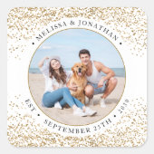 Sticker Carré Elégant mariage personnalisé Parties scintillant d (Devant)