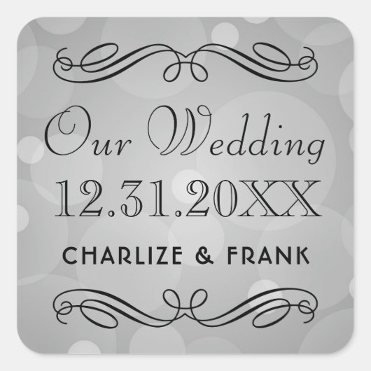 Sticker Carré Élégant Mariage Platine gris Monogramme (Devant)