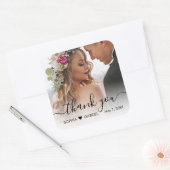 Sticker Carré Élégant Mariage Script photo Coeur Merci (Enveloppe)