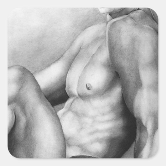 Sticker Carré Elégant Masculine Art Nu Homme Bodybuilder (Devant)