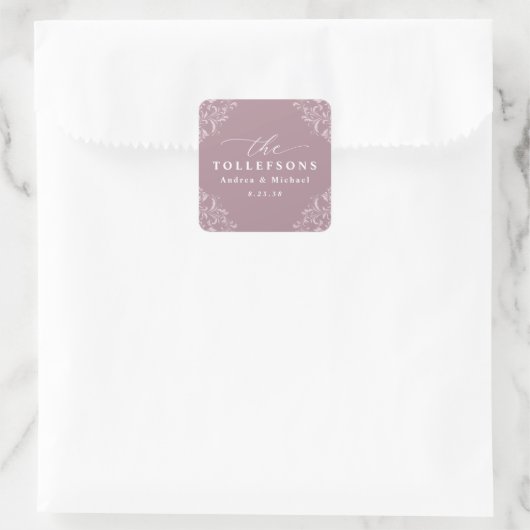 Sticker Carré Elégant Mauve Dusty Rose Mariage classique (Sac)