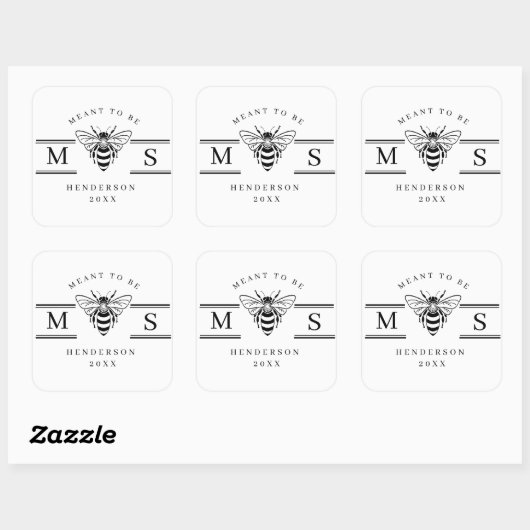 Sticker Carré Elegant “Meant to Be” Wedding Names Design (Feuille)