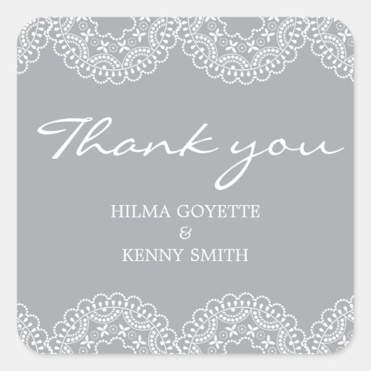 Sticker Carré Élégant Merci de retour de dentelle gris (Devant)