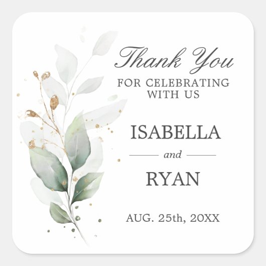 Sticker Carré Élégant Merci d'or Feuille (Devant)