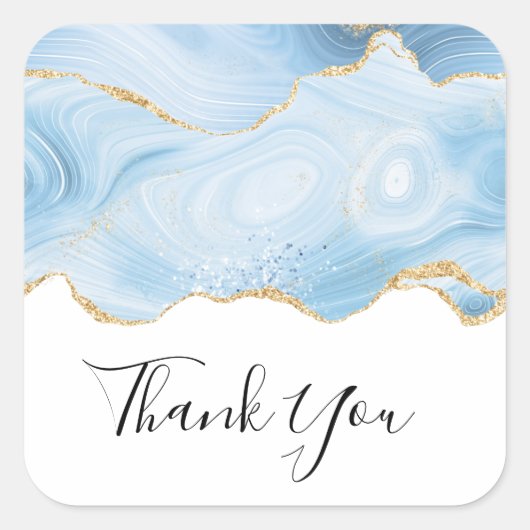 Sticker Carré Elégant Merci frontalier Blue et Gold Agate (Devant)