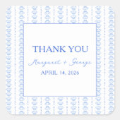 Sticker Carré Elégant Merci Mariage côtier de Coquillages Bleus (Devant)