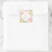 Sticker Carré Élégant Merci Mariage rose floral (Sac)